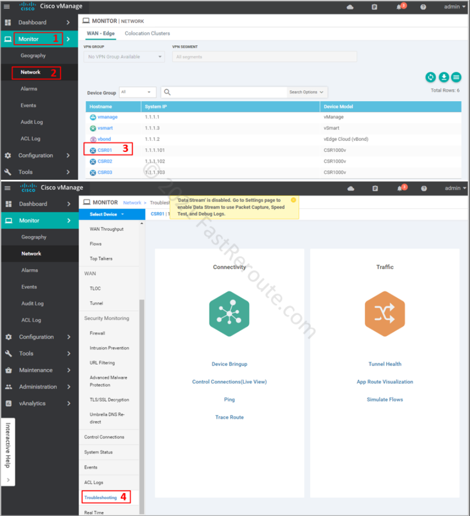 Figure 1. Packet Capture in vManage before Data Streaming is enabled