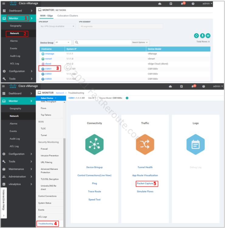 Figure 4. Packet Capture in vManage after Data Streaming is enabled