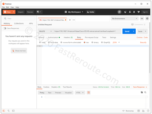 Figure 11. Postman – Deleting Interface with HTTP DELETE