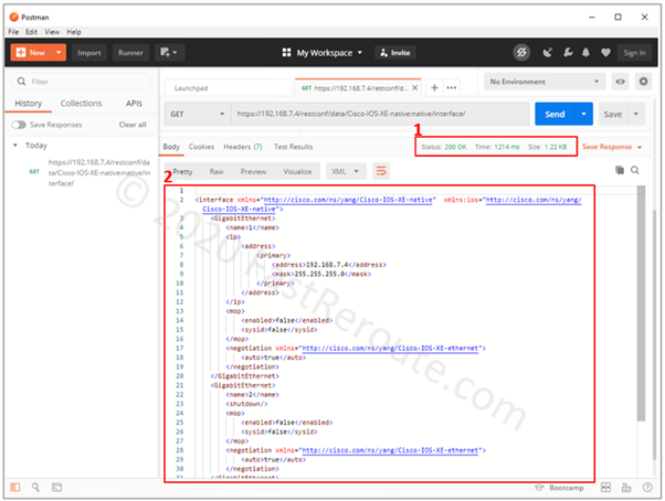 Figure 4. Postman – Read list of the Router’s Interfaces in XML Format