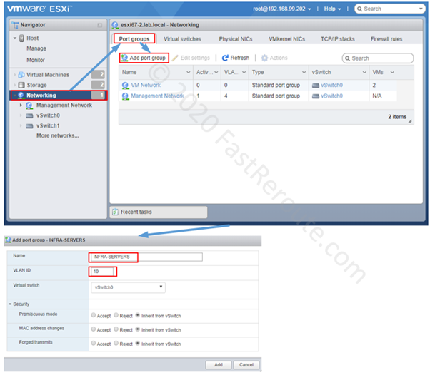 Figure 3. ESXi Host Configuration – Add a Port Group