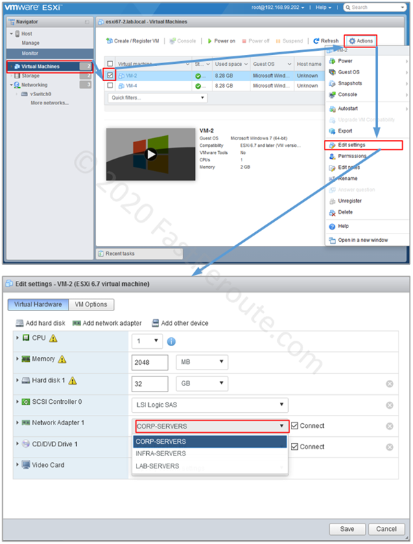 Figure 6. ESXi Host Configuration – Change Network Adapter Port Group Membership