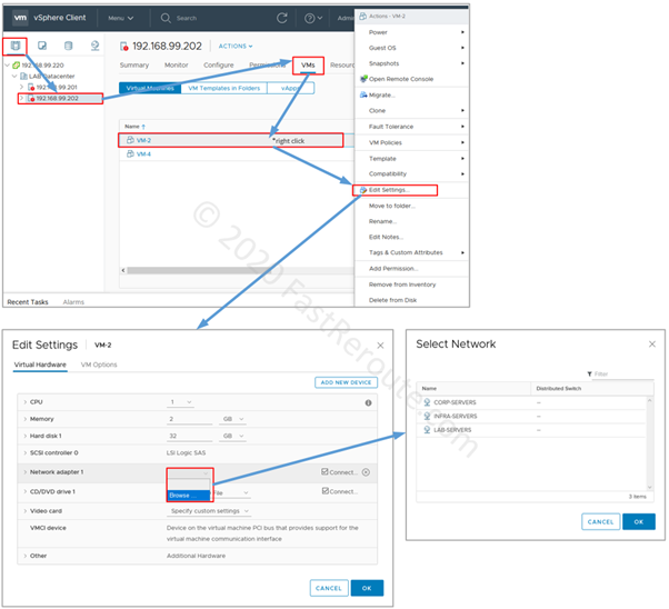 Figure 7. vCenter Configuration – Change Network Adapter Port Group Membership