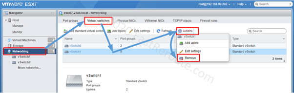 Figure 10. Delete vSwitch using ESXi host WebGUI