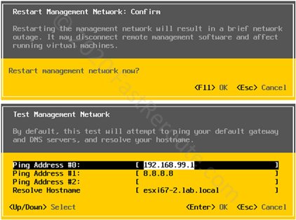 Figure 6. ESXi Console Restart and Test Management Network