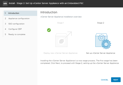 Figure 11. vCSA deployment Stage 2: Introduction
