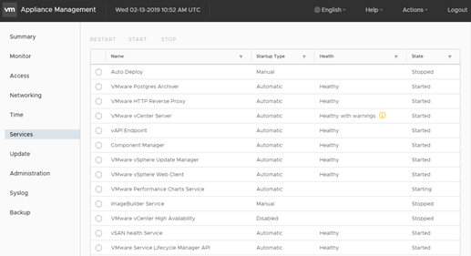 Figure 17. vCSA System Services