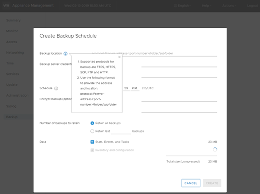Figure 18. vCSA backup configuration