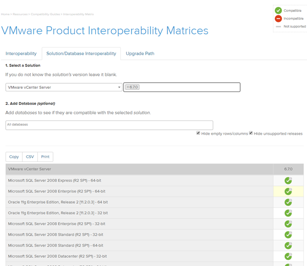 Figure 27. vCenter Server External Database Options