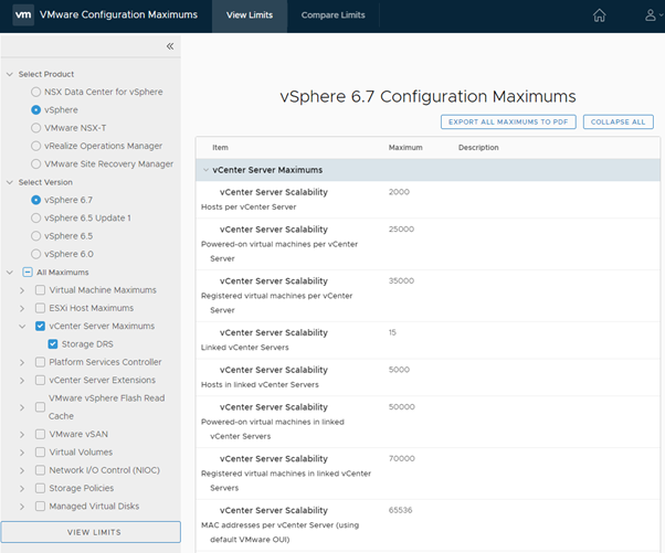 Figure 28. vCenter Server Configuration Maximums