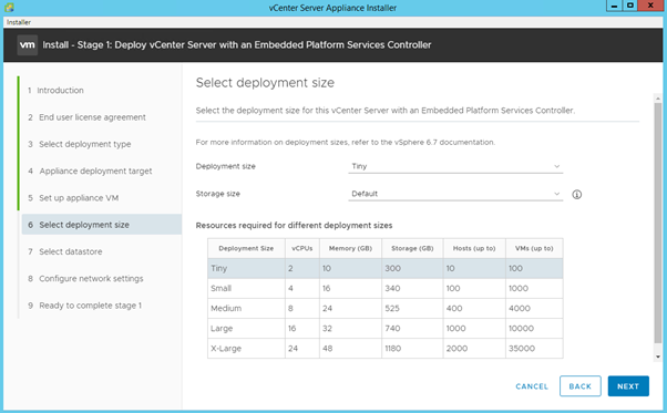 Figure 6. Select Deployment Size