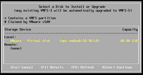 Figure 1. Select local disk for ESXi installation