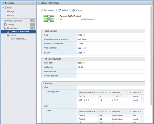 Figure 12. Default TCP/IP stack settings