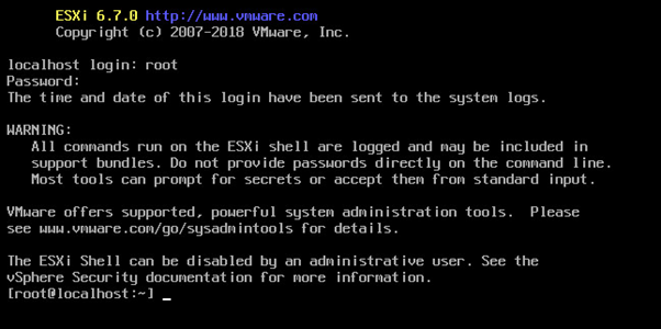 Figure 14. ESXi Shell user interface via local console