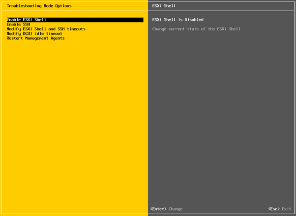 Figure 16. Accessing Enable ESXi Shell Option