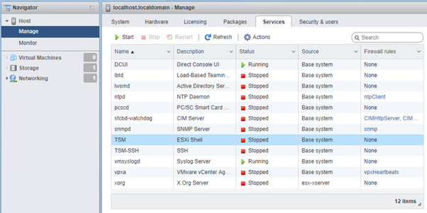 Figure 17. ESXi Shell Service