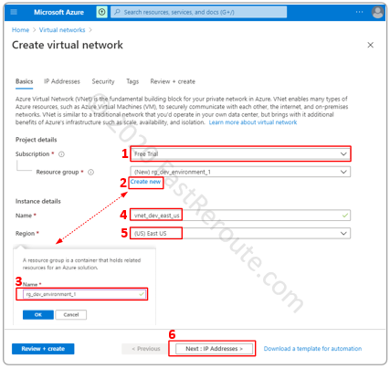 Figure 3. Create an Azure Virtual Network Wizard – Basic Parameters