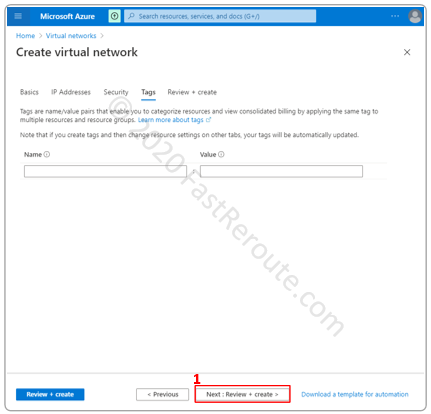 Figure 6. Create an Azure Virtual Network Wizard – Tags