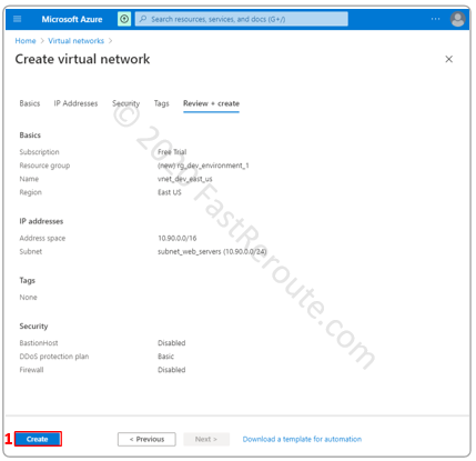 Figure 7. Create an Azure Virtual Network Wizard – Review