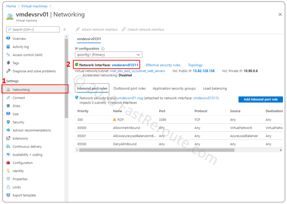 Figure 13. Azure Virtual Machine – Networking Settings