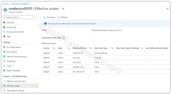 Figure 16. Checking Azure Virtual Machine Effective Routes