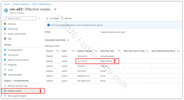 Figure 9. Effective Routes with VNet Peering route