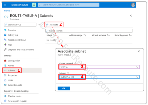 Figure 13. Associate a route table with subnet - Azure