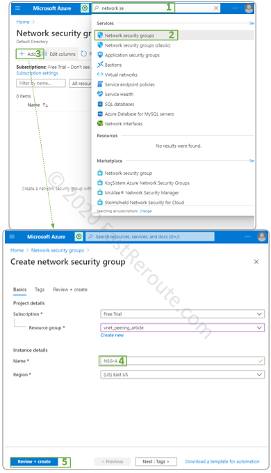 Figure 3. Create Azure Network Security Group