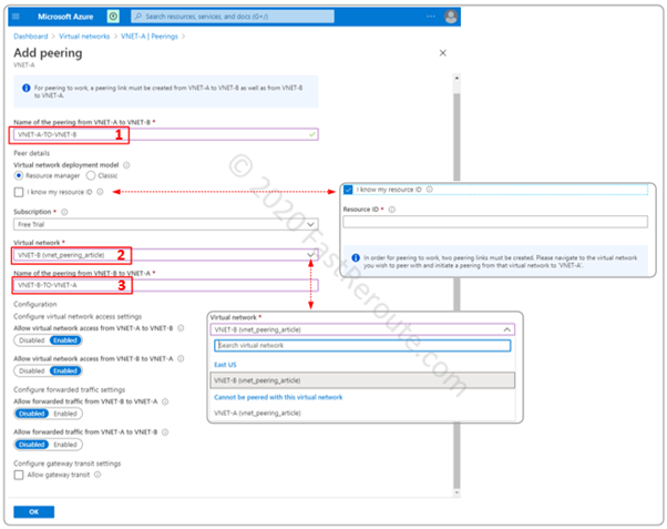 Figure 3. Create VNet Peering Window