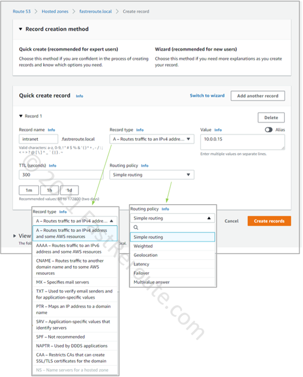 Figure 4. Create a record in AWS hosted zone