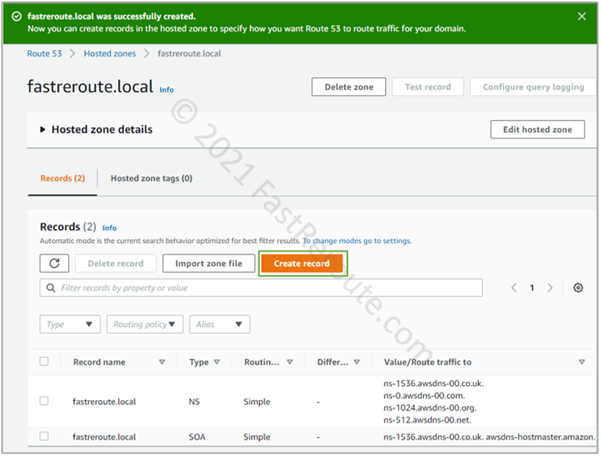 Figure 3. Route 53 private hosted zone overview