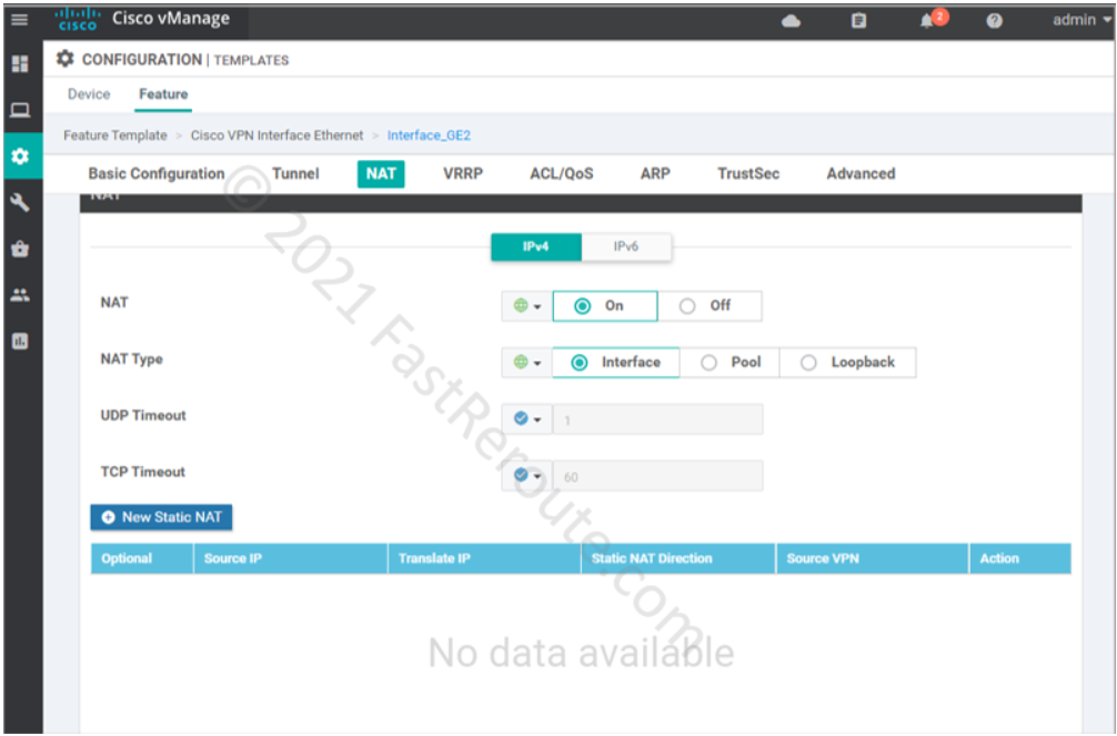 Figure 3. Enable NAT on transport interface