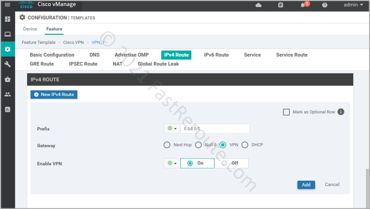 Figure 4. Configure static default route