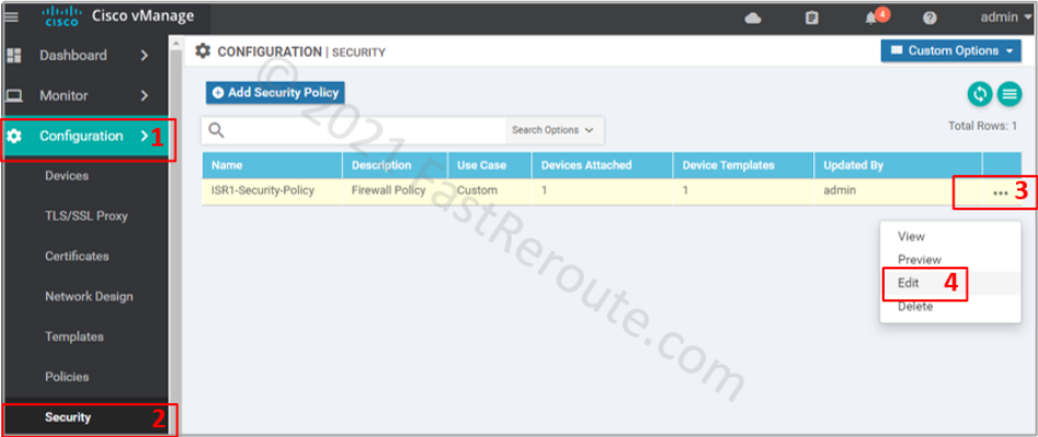 Figure 13. Edit existing security policy