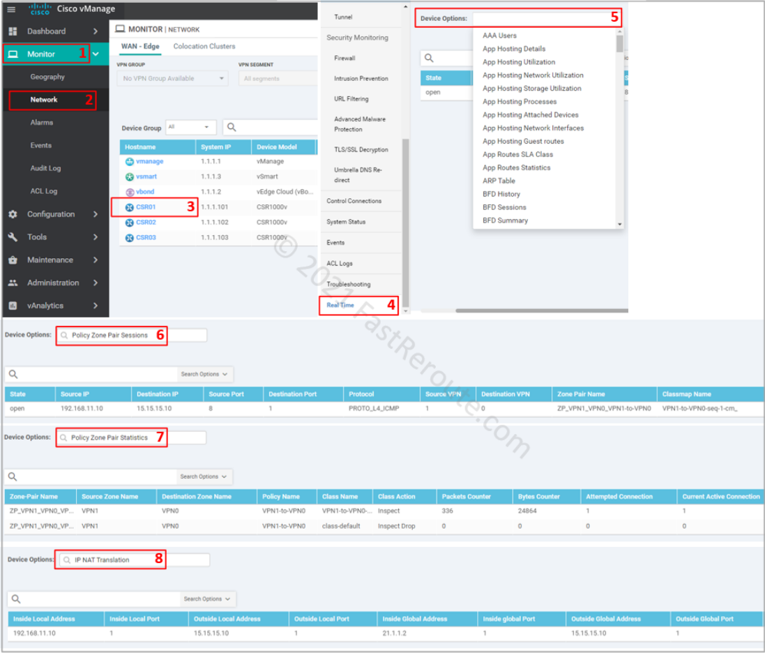 Figure 19. Use vManage Web interface to view firewall sessions